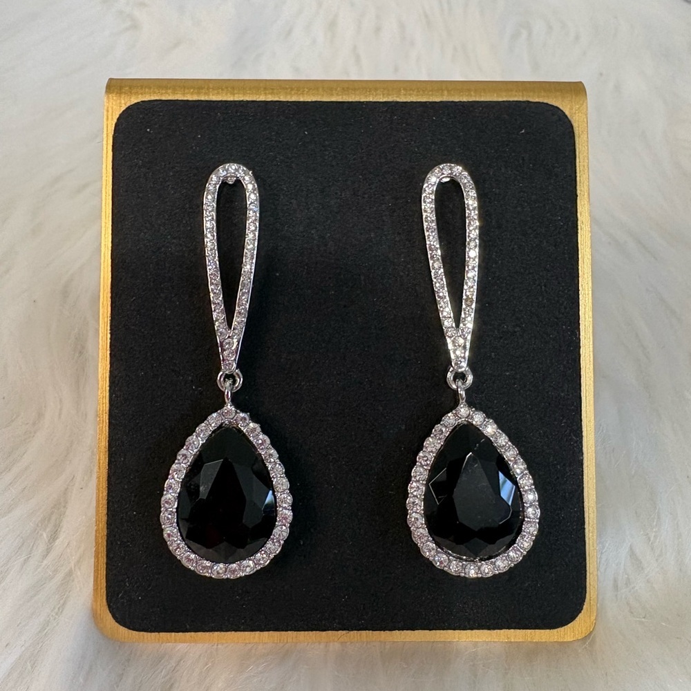 Sophisticated Black and Silver Drop Earrings - Picture 2 of 5